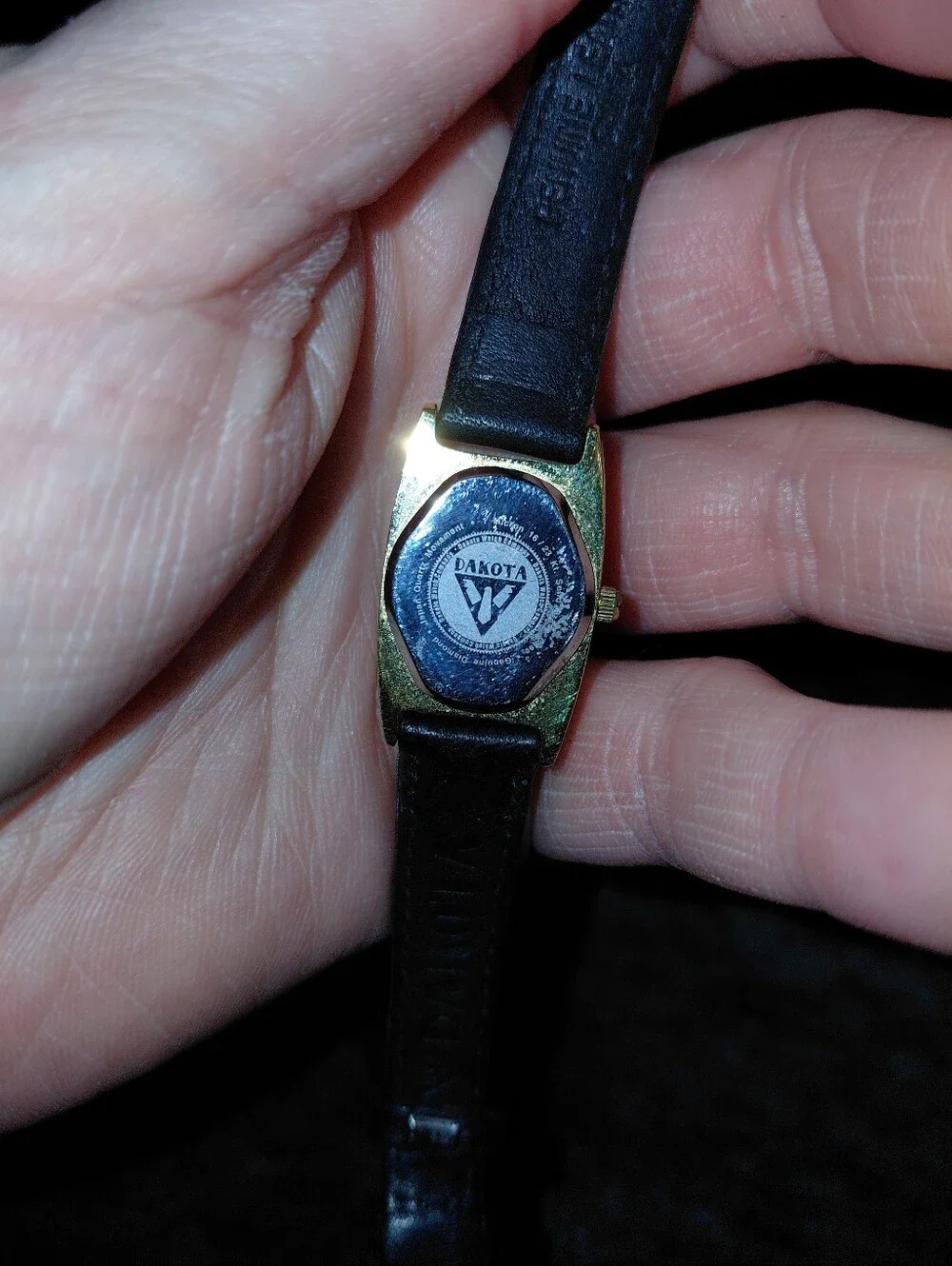 Vintage Dakota Genuine Diamond Watch Gold Tone Black Dial Leather Tank Y2K CC
